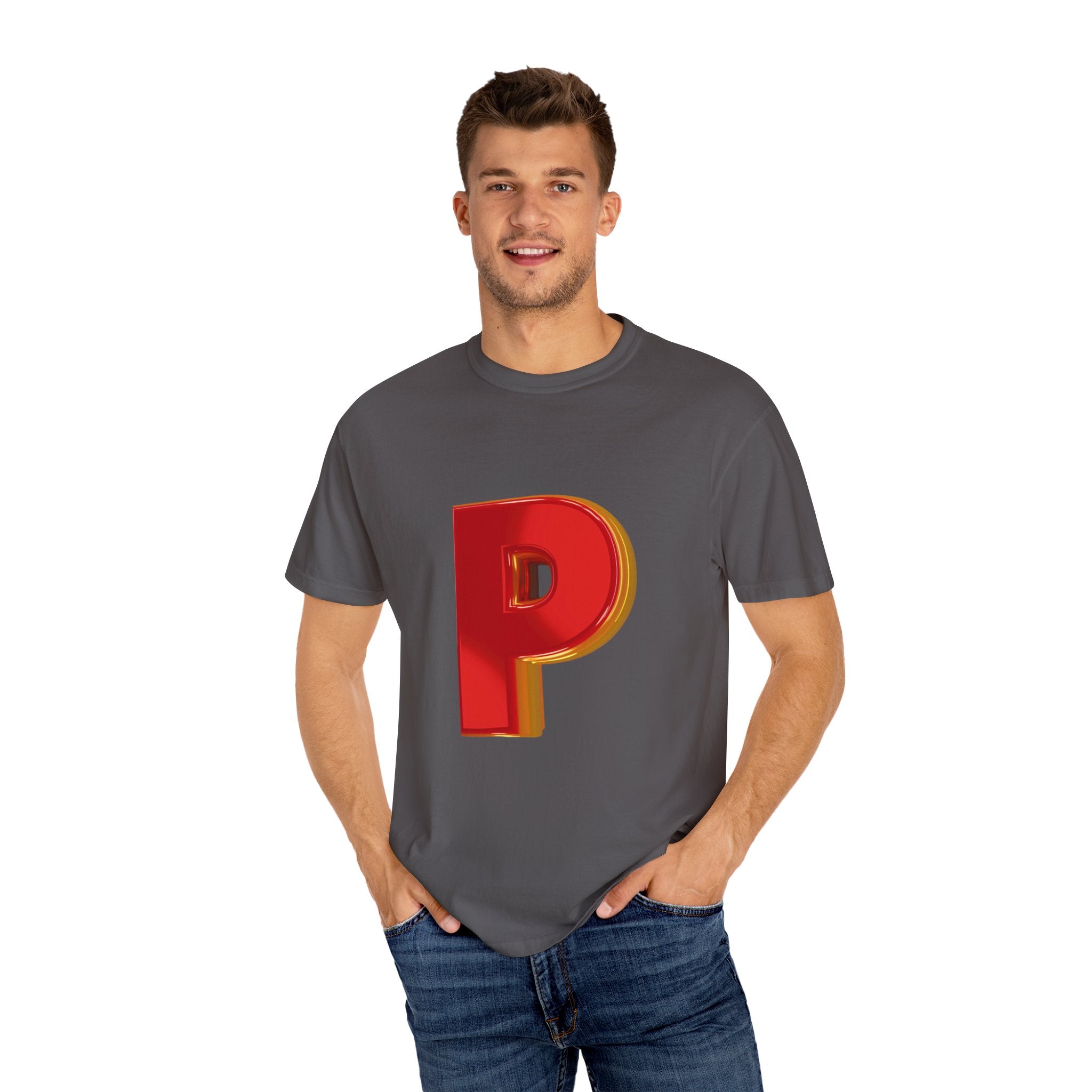 Bold Letter 'P' Unisex Garment-Dyed T-Shirt - Fun Casual Wear