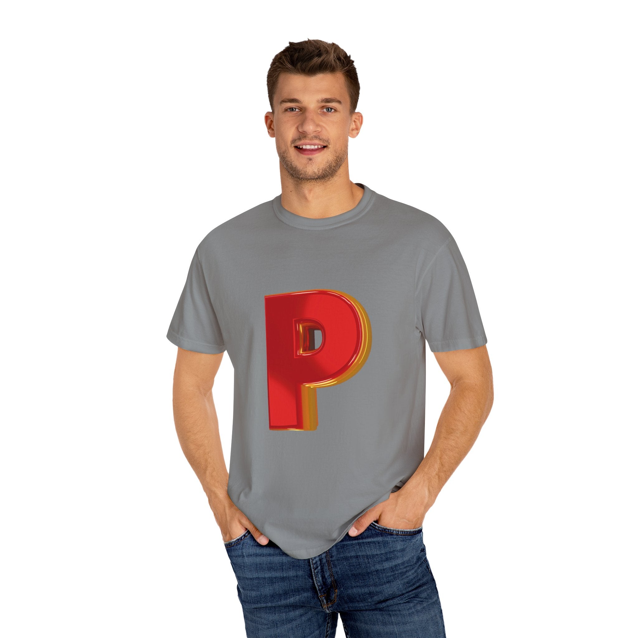 Bold Letter 'P' Unisex Garment-Dyed T-Shirt - Fun Casual Wear