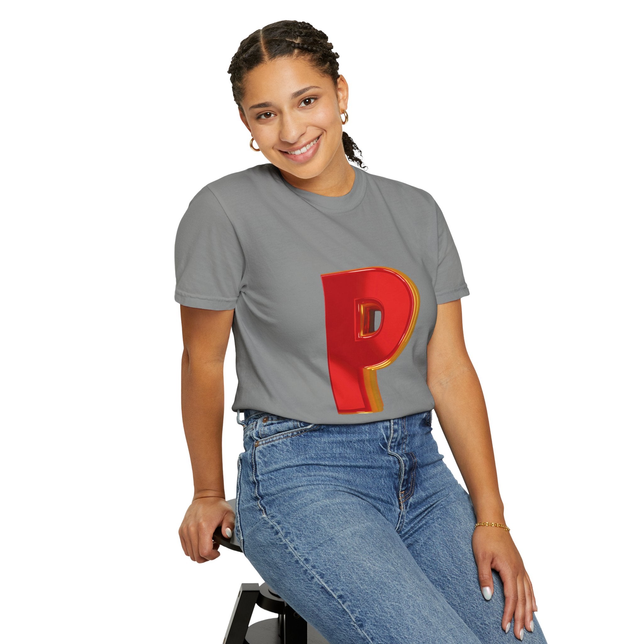 Bold Letter 'P' Unisex Garment-Dyed T-Shirt - Fun Casual Wear