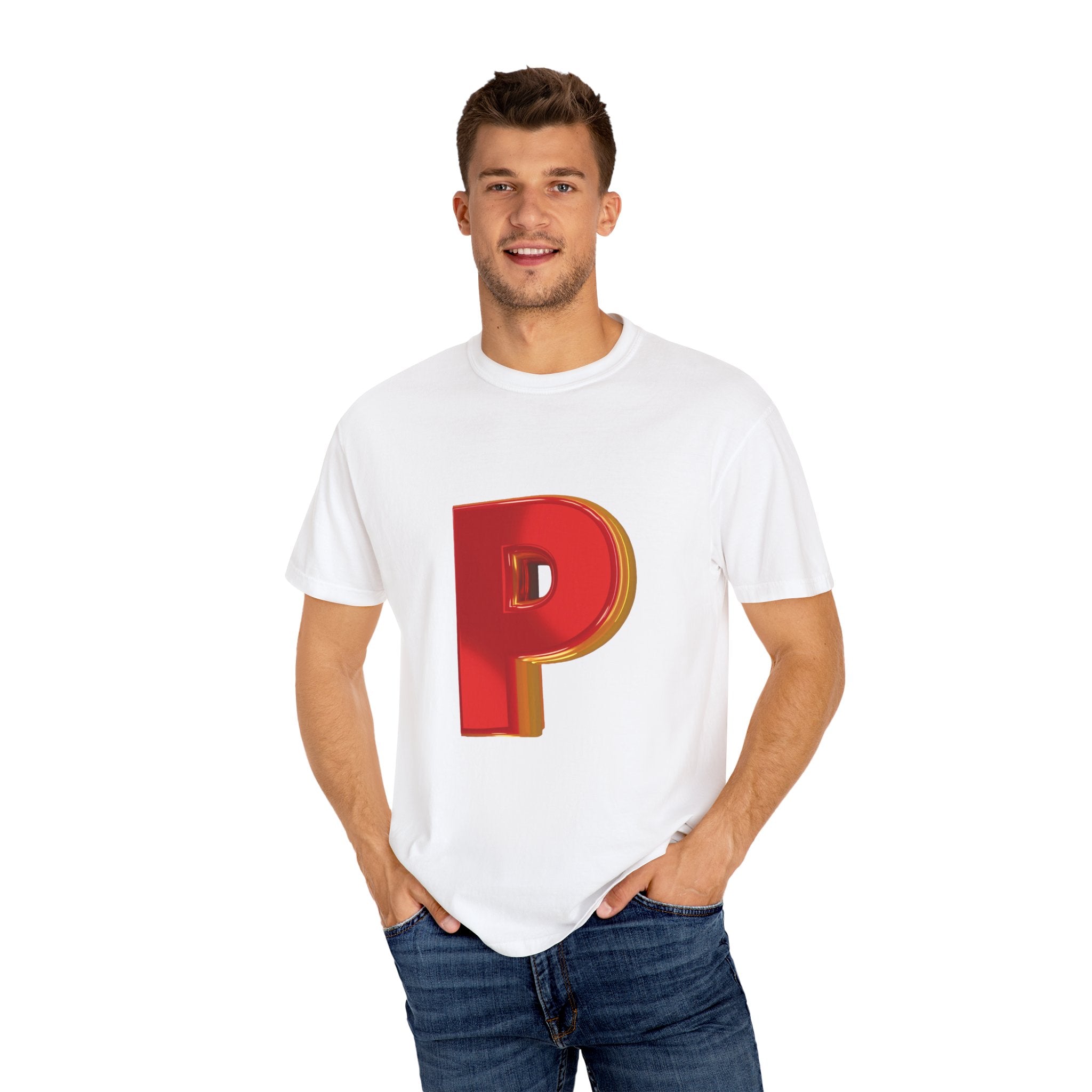 Bold Letter 'P' Unisex Garment-Dyed T-Shirt - Fun Casual Wear