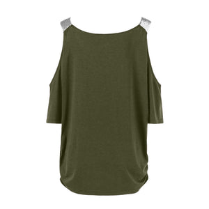 Plus Size Fashion Cold Shoulder T-Shirt Shirt V-Neck Top Tee Summer Casual Ladies Tops Female Women Short Sleeve Blusas Pullover