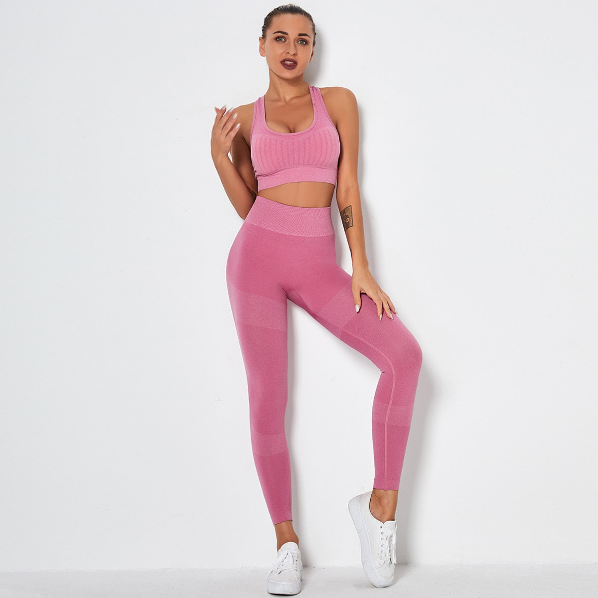 Women's Sportswear Seamless Yoga Set Gym Clothing Sports Suits Fitness Bra Crop Top Legging Long Sleeve Shirt Fitness Shorts Set