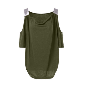Plus Size Fashion Cold Shoulder T-Shirt Shirt V-Neck Top Tee Summer Casual Ladies Tops Female Women Short Sleeve Blusas Pullover