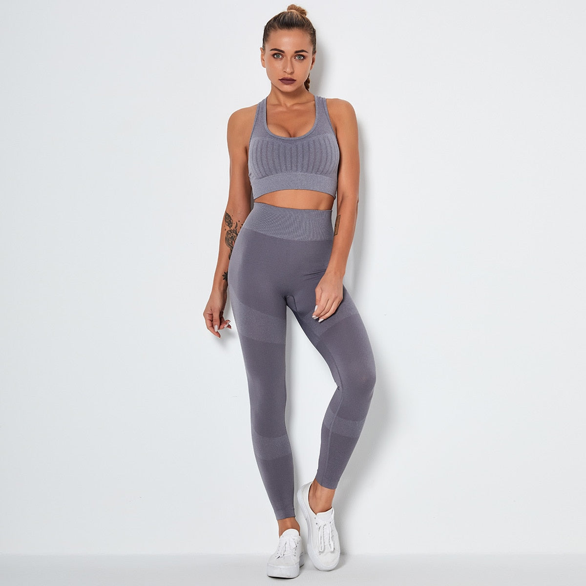 Women's Sportswear Seamless Yoga Set Gym Clothing Sports Suits Fitness Bra Crop Top Legging Long Sleeve Shirt Fitness Shorts Set