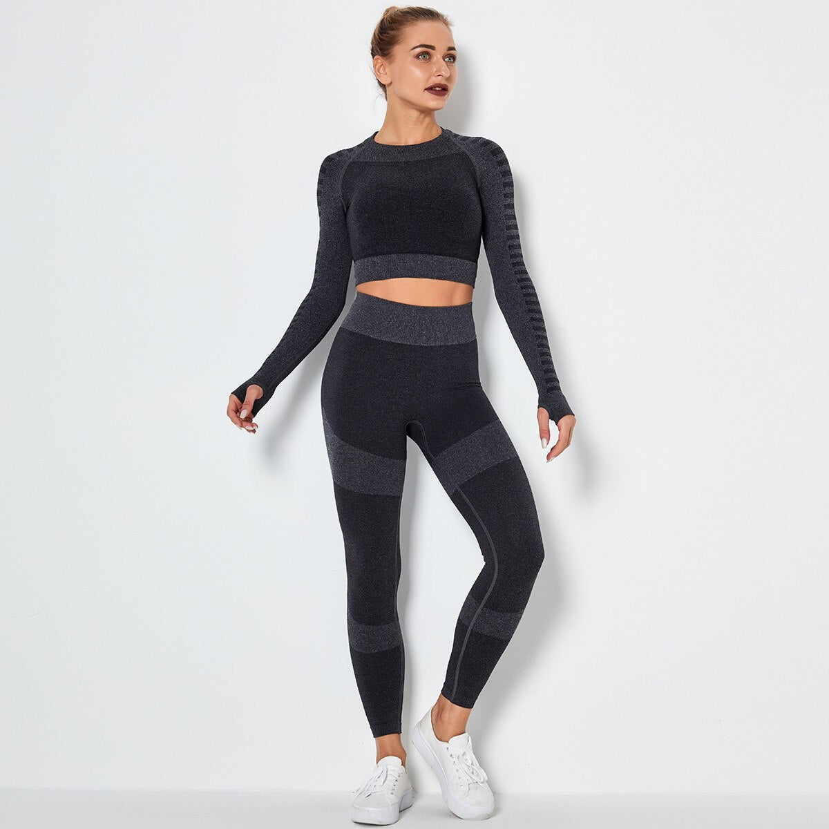 Women's Sportswear Seamless Yoga Set Gym Clothing Sports Suits Fitness Bra Crop Top Legging Long Sleeve Shirt Fitness Shorts Set
