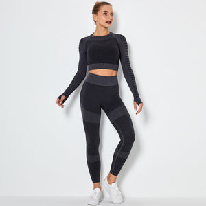 Women's Sportswear Seamless Yoga Set Gym Clothing Sports Suits Fitness Bra Crop Top Legging Long Sleeve Shirt Fitness Shorts Set