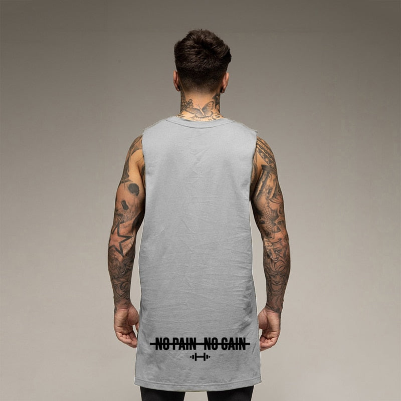 Cotton Gym Clothing Fitness Tank Tops Men Extend Cut Off Dropped Armholes Sports Vest Bodybuilding Workout Sleeveless Shirt
