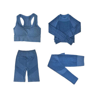 Women's Sportswear Seamless Yoga Set Gym Clothing Sports Suits Fitness Bra Crop Top Legging Long Sleeve Shirt Fitness Shorts Set