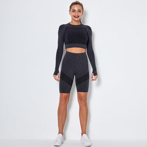 Women's Sportswear Seamless Yoga Set Gym Clothing Sports Suits Fitness Bra Crop Top Legging Long Sleeve Shirt Fitness Shorts Set