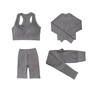 Women's Sportswear Seamless Yoga Set Gym Clothing Sports Suits Fitness Bra Crop Top Legging Long Sleeve Shirt Fitness Shorts Set