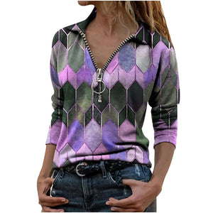 Blouse Women's Lady Long Sleeve Casual V-neck Zipper Top Blouse Shirts Tee Tunics Ropa De Mujer Blusas Рубашка Женская @40