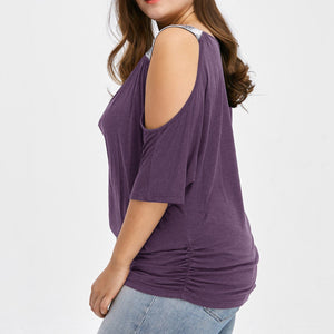 Plus Size Fashion Cold Shoulder T-Shirt Shirt V-Neck Top Tee Summer Casual Ladies Tops Female Women Short Sleeve Blusas Pullover