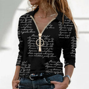 Blouse Women's Lady Long Sleeve Casual V-neck Zipper Top Blouse Shirts Tee Tunics Ropa De Mujer Blusas Рубашка Женская @40