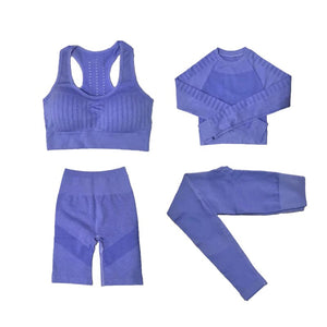 Women's Sportswear Seamless Yoga Set Gym Clothing Sports Suits Fitness Bra Crop Top Legging Long Sleeve Shirt Fitness Shorts Set