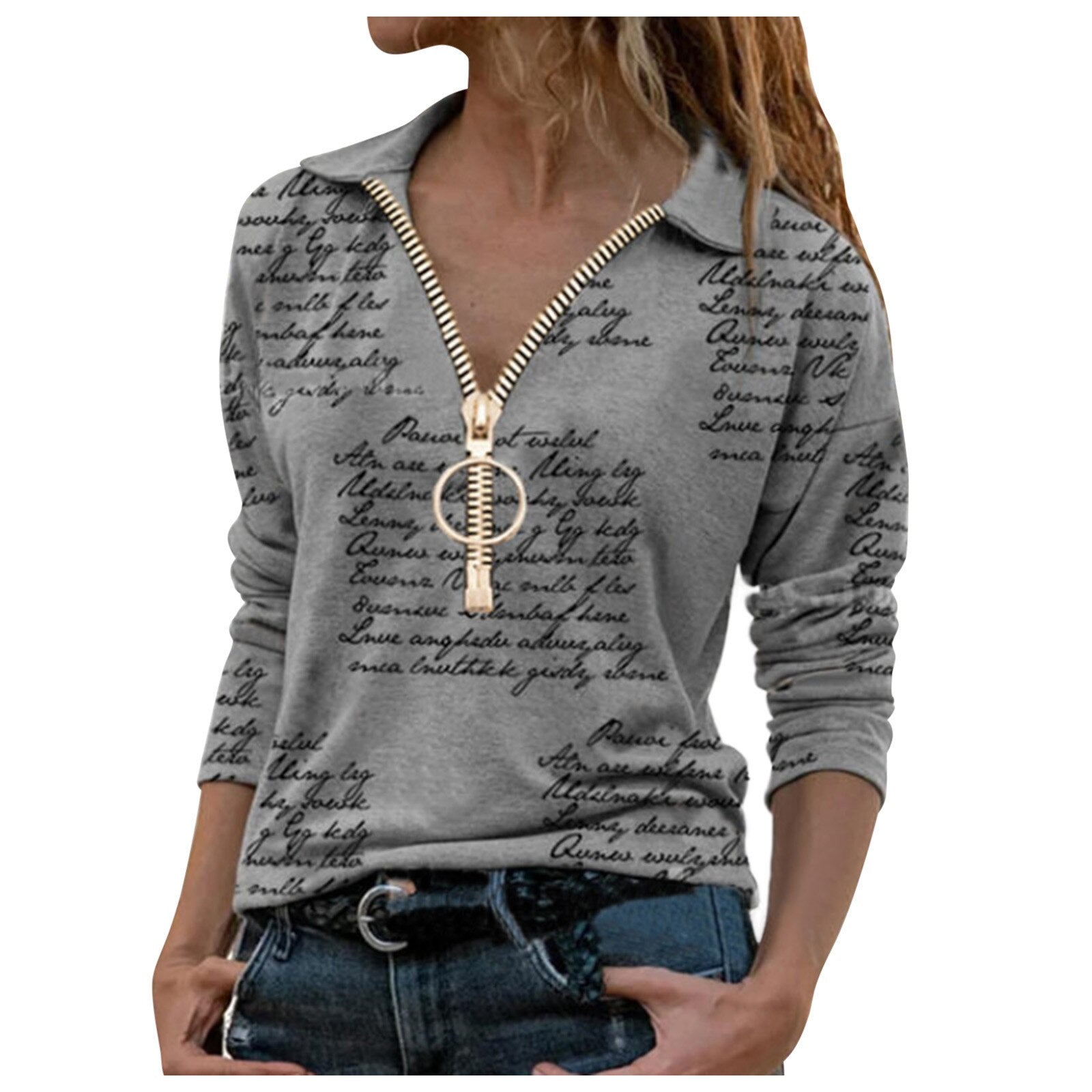 Blouse Women's Lady Long Sleeve Casual V-neck Zipper Top Blouse Shirts Tee Tunics Ropa De Mujer Blusas Рубашка Женская @40
