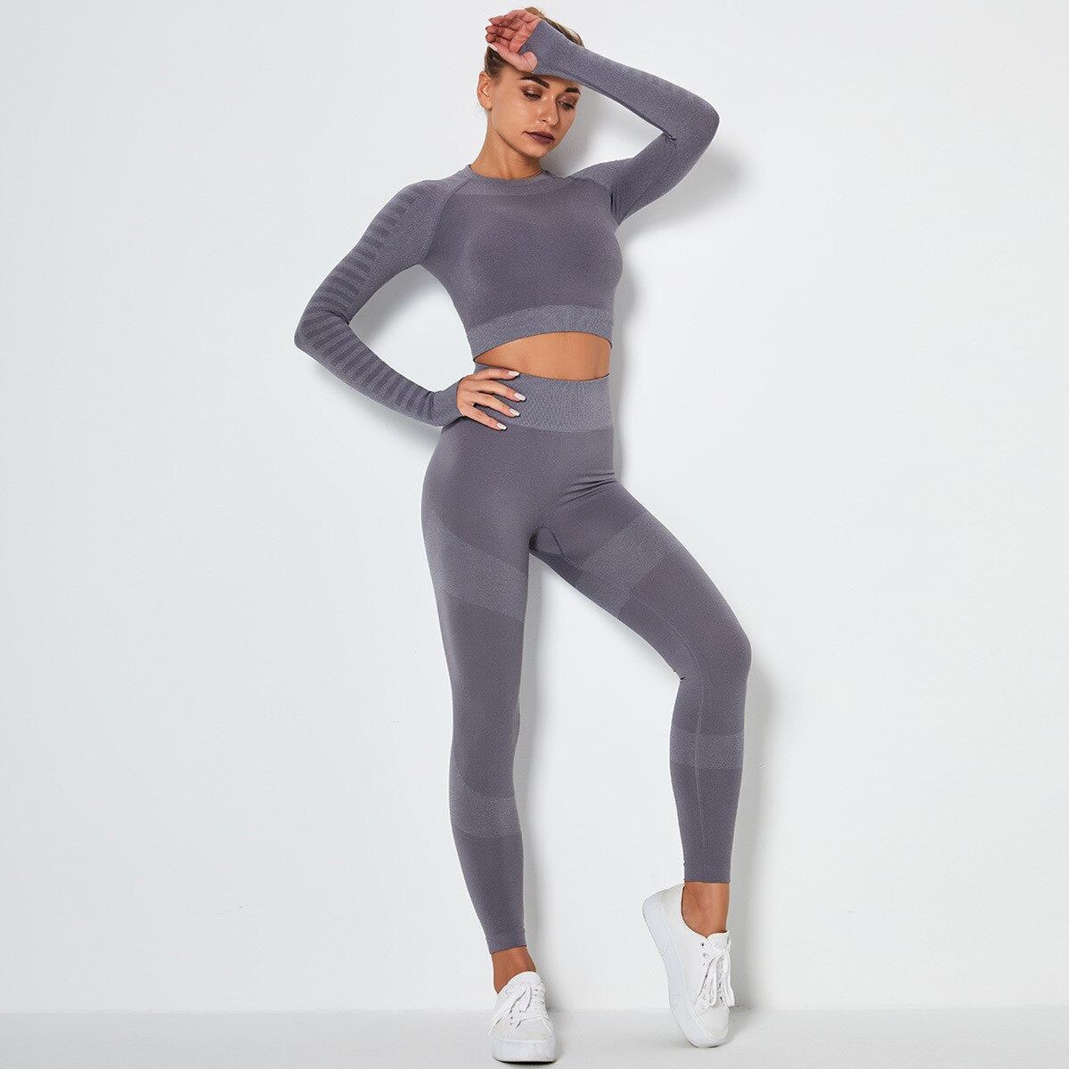 Women's Sportswear Seamless Yoga Set Gym Clothing Sports Suits Fitness Bra Crop Top Legging Long Sleeve Shirt Fitness Shorts Set