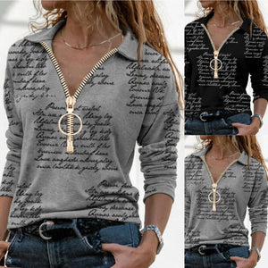 Blouse Women's Lady Long Sleeve Casual V-neck Zipper Top Blouse Shirts Tee Tunics Ropa De Mujer Blusas Рубашка Женская @40