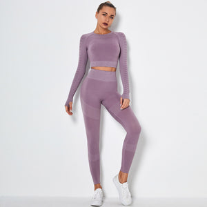 Women's Sportswear Seamless Yoga Set Gym Clothing Sports Suits Fitness Bra Crop Top Legging Long Sleeve Shirt Fitness Shorts Set