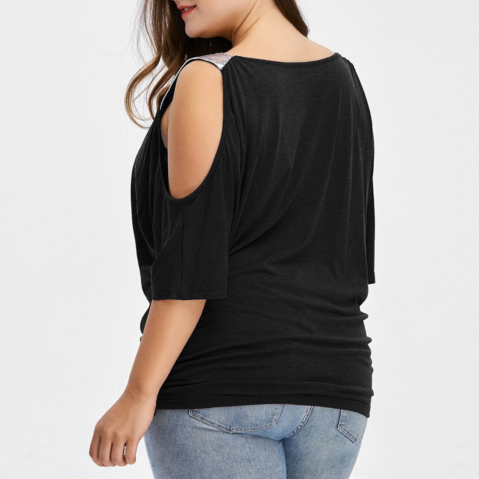 Plus Size Fashion Cold Shoulder T-Shirt Shirt V-Neck Top Tee Summer Casual Ladies Tops Female Women Short Sleeve Blusas Pullover