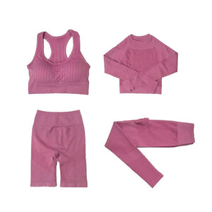 Women's Sportswear Seamless Yoga Set Gym Clothing Sports Suits Fitness Bra Crop Top Legging Long Sleeve Shirt Fitness Shorts Set