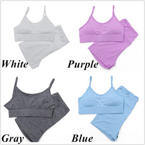 Seamless Yoga Tracksuit Fitness Running Gym Clothing Women Training Trousers Suits Sleeveless Sports Bra High Waist Leggings