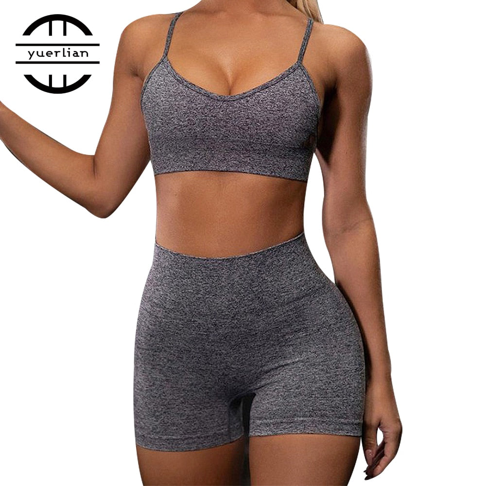 Seamless Yoga Tracksuit Fitness Running Gym Clothing Women Training Trousers Suits Sleeveless Sports Bra High Waist Leggings