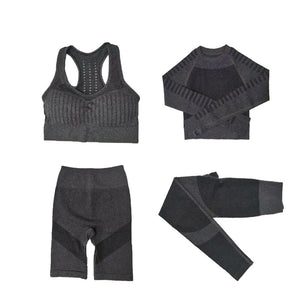 Women's Sportswear Seamless Yoga Set Gym Clothing Sports Suits Fitness Bra Crop Top Legging Long Sleeve Shirt Fitness Shorts Set