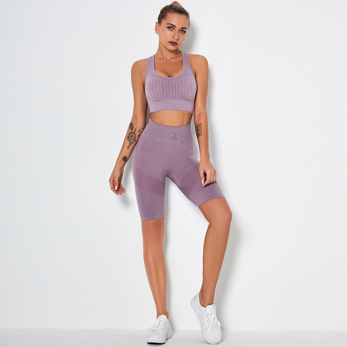 Women's Sportswear Seamless Yoga Set Gym Clothing Sports Suits Fitness Bra Crop Top Legging Long Sleeve Shirt Fitness Shorts Set