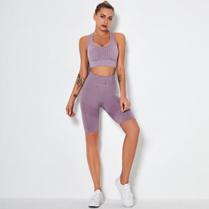 Women's Sportswear Seamless Yoga Set Gym Clothing Sports Suits Fitness Bra Crop Top Legging Long Sleeve Shirt Fitness Shorts Set