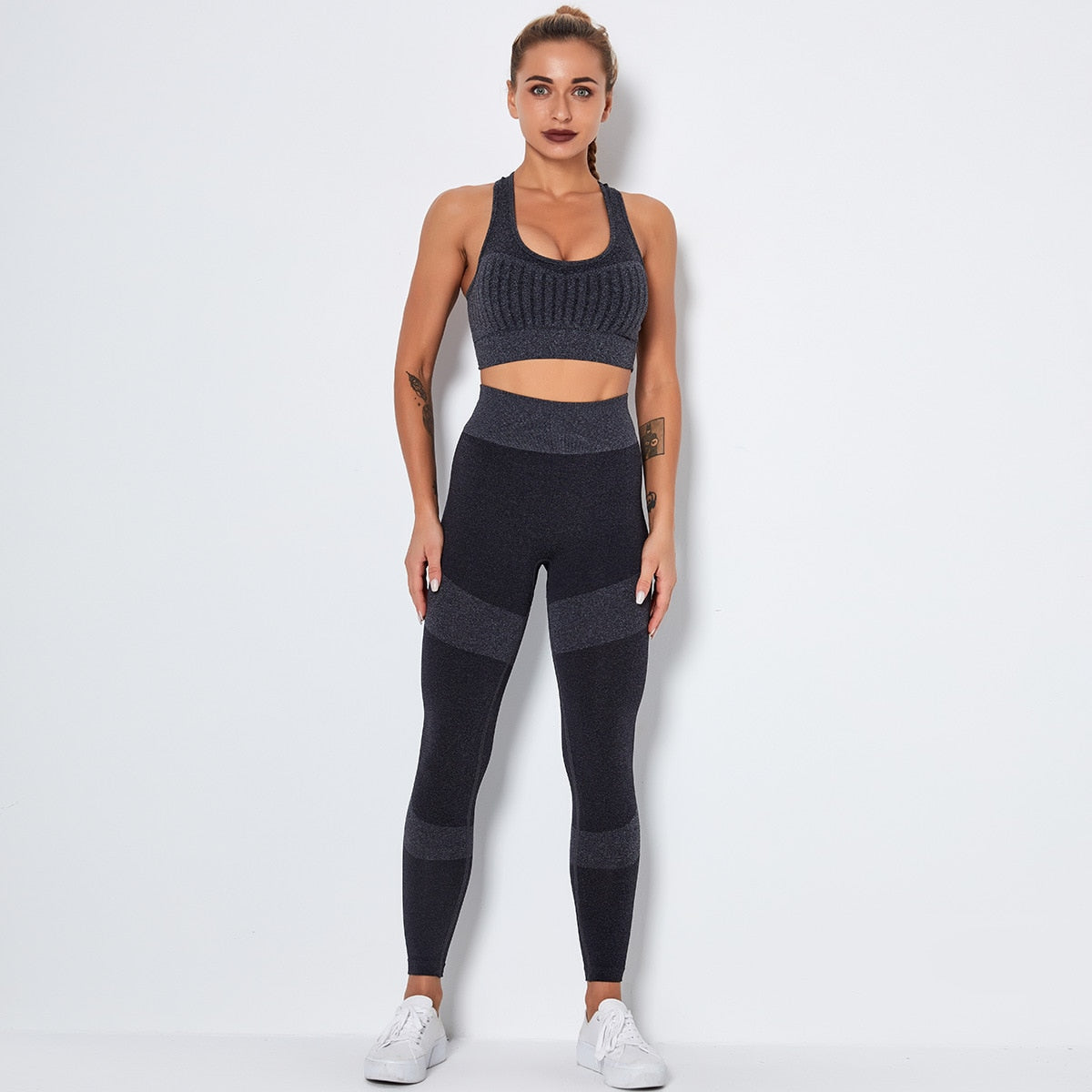Women's Sportswear Seamless Yoga Set Gym Clothing Sports Suits Fitness Bra Crop Top Legging Long Sleeve Shirt Fitness Shorts Set