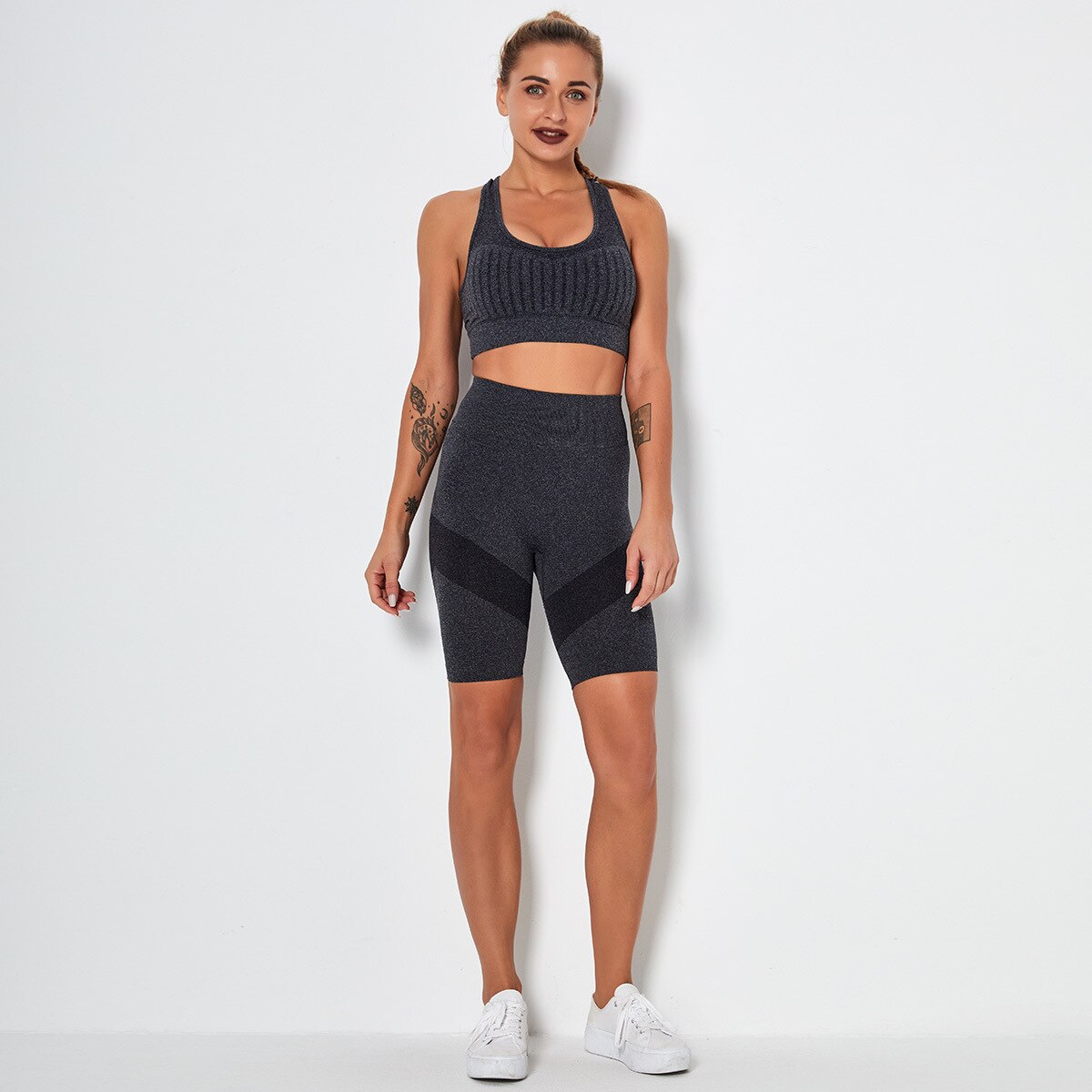Women's Sportswear Seamless Yoga Set Gym Clothing Sports Suits Fitness Bra Crop Top Legging Long Sleeve Shirt Fitness Shorts Set
