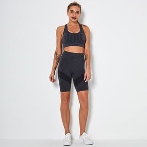 Women's Sportswear Seamless Yoga Set Gym Clothing Sports Suits Fitness Bra Crop Top Legging Long Sleeve Shirt Fitness Shorts Set