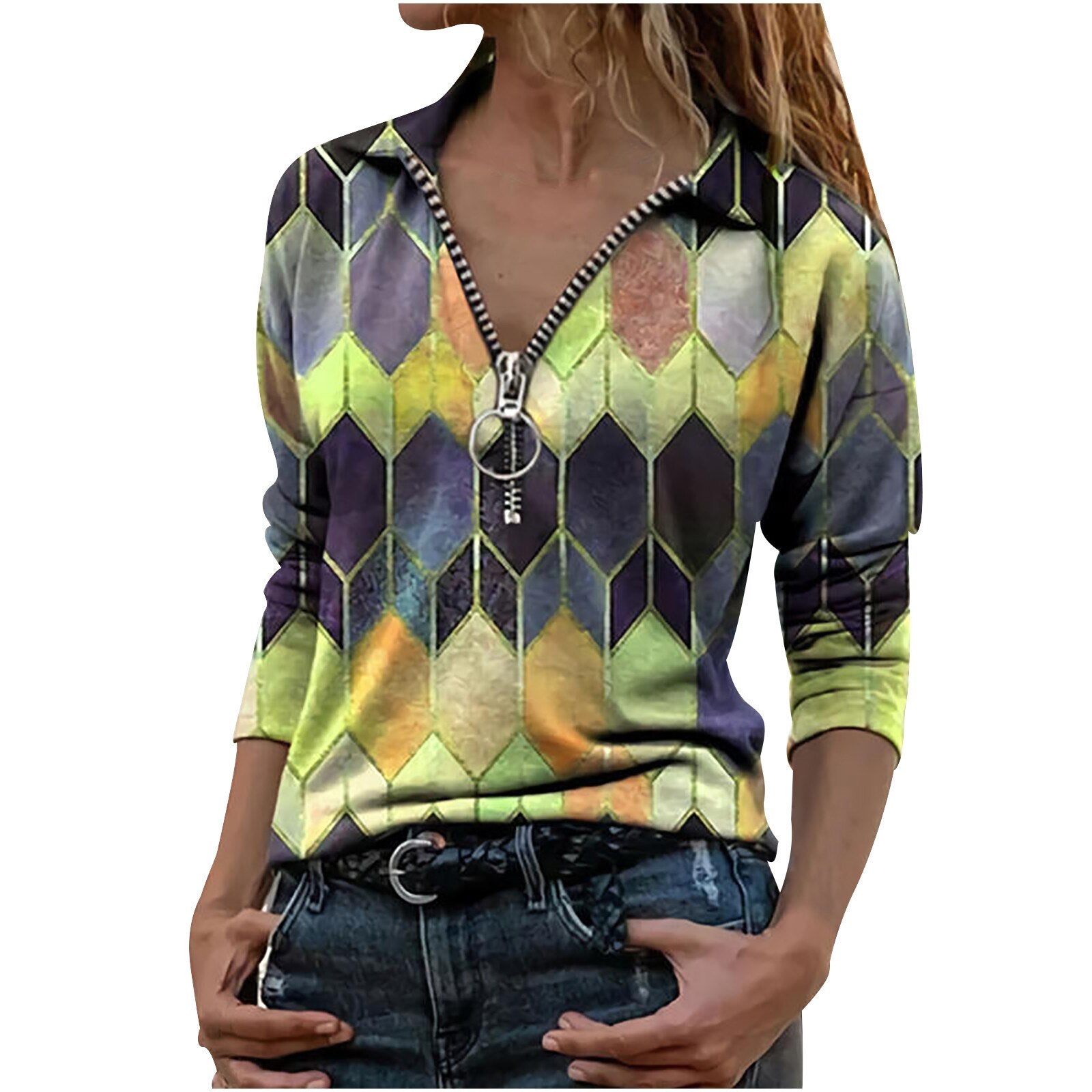 Blouse Women's Lady Long Sleeve Casual V-neck Zipper Top Blouse Shirts Tee Tunics Ropa De Mujer Blusas Рубашка Женская @40