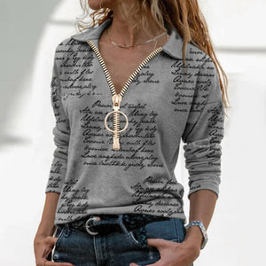 Blouse Women's Lady Long Sleeve Casual V-neck Zipper Top Blouse Shirts Tee Tunics Ropa De Mujer Blusas Рубашка Женская @40