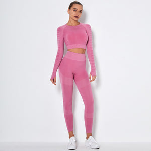 Women's Sportswear Seamless Yoga Set Gym Clothing Sports Suits Fitness Bra Crop Top Legging Long Sleeve Shirt Fitness Shorts Set