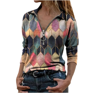 Blouse Women's Lady Long Sleeve Casual V-neck Zipper Top Blouse Shirts Tee Tunics Ropa De Mujer Blusas Рубашка Женская @40