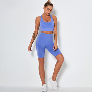 Women's Sportswear Seamless Yoga Set Gym Clothing Sports Suits Fitness Bra Crop Top Legging Long Sleeve Shirt Fitness Shorts Set