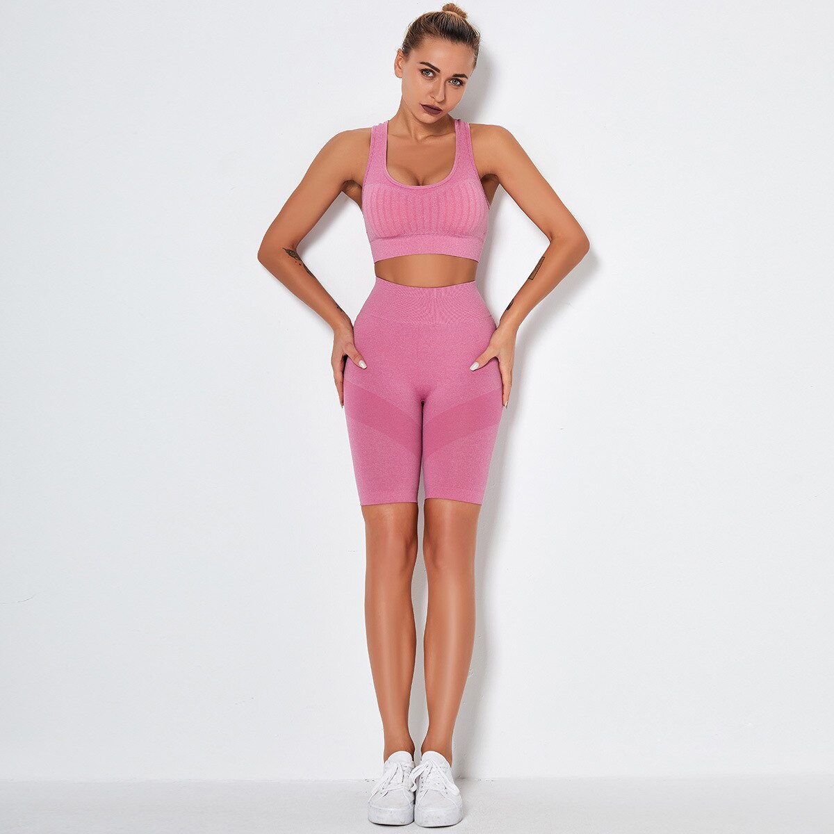 Women's Sportswear Seamless Yoga Set Gym Clothing Sports Suits Fitness Bra Crop Top Legging Long Sleeve Shirt Fitness Shorts Set