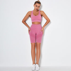 Women's Sportswear Seamless Yoga Set Gym Clothing Sports Suits Fitness Bra Crop Top Legging Long Sleeve Shirt Fitness Shorts Set